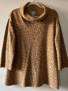 Chico's Womens Tan Brown Leopard Print Turtleneck Pullover Sweater Size 2 US L